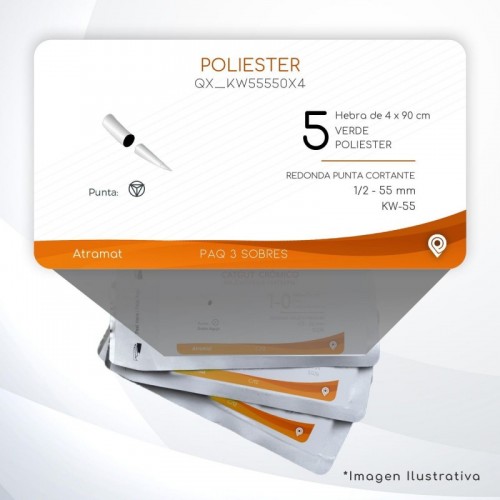 KW55550X4 5 Aguja 1/2 - 55 mm  REDONDA PUNTA CORTANTE GRUESA  KW-55 Hebra de 4 x 90 cm Cirugía Cardiovascular