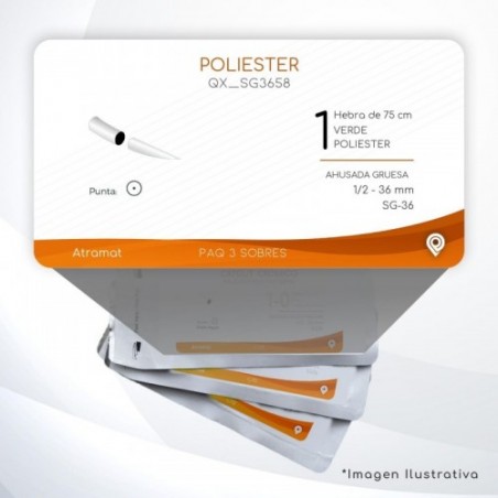 SG3658 1 Aguja 1/2 - 36 mm  AHUSADA GRUESA   SG-36 Hebra de 75 cm Cirugía Cardiovascular