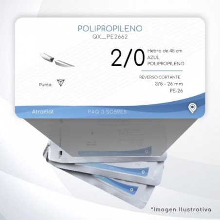 PE2662 2/0 Aguja 3/8 - 26 mm  REVERSO CORTANTE   PE-26 Hebra de 45 cm Cirugía Cardiovascular