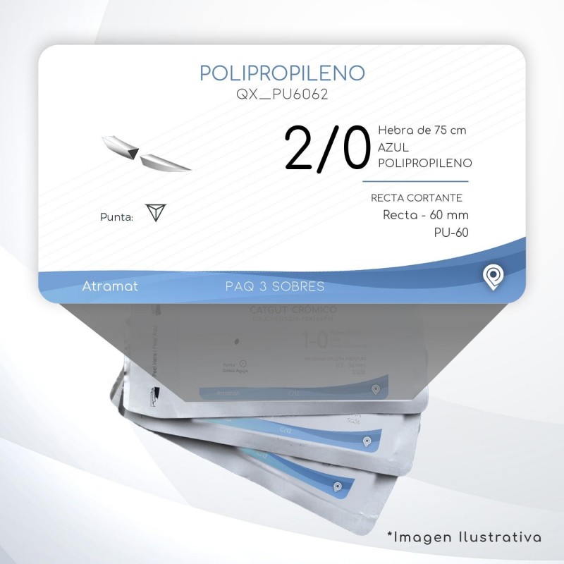 PU6062 2/0 Aguja Recta - 60 mm  RECTA CORTANTE   PU-60 Hebra de 75 cm Cirugía Cardiovascular