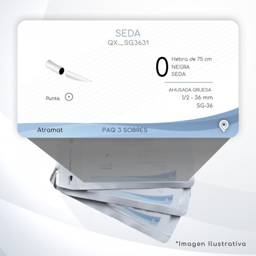 SG3631 0 Aguja 1/2 - 36 mm  AHUSADA GRUESA  SG-36 Hebra de 75 cm Cirugía General