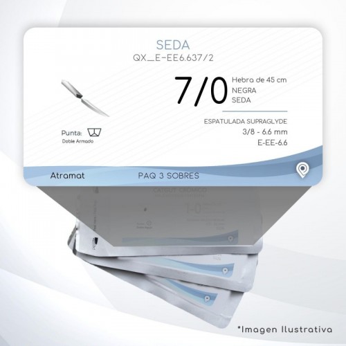 E-EE6.637/2 7/0 Aguja 3/8 - 6.6 mm Doble Armado ESPATULADA SUPRAGLYDE DA E-EE-6.6 Hebra de 45 cm Cirugía General