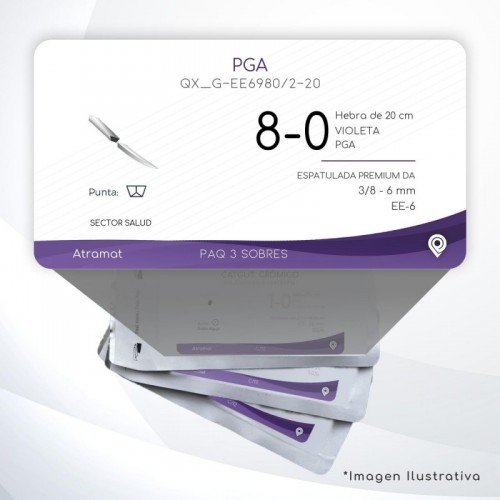 G-EE6980/2-20 8-0 Aguja 3/8 - 6 mm  ESPATULADA PREMIUM DA EE-6 Hebra de 20 cm Cirugía General