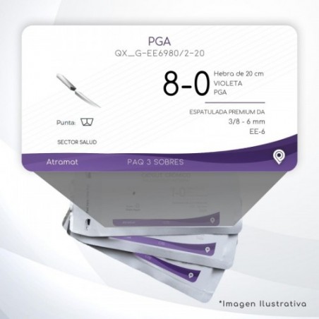 G-EE6980/2-20 8-0 Aguja 3/8 - 6 mm  ESPATULADA PREMIUM DA EE-6 Hebra de 20 cm Cirugía General