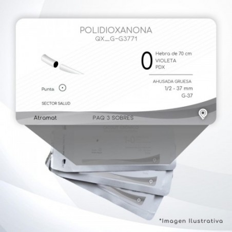 G-G3771 0 Aguja 1/2 - 37 mm  AHUSADA GRUESA  G-37 Hebra de 70 cm Tejidos difícil cicatrización C/3 piezas