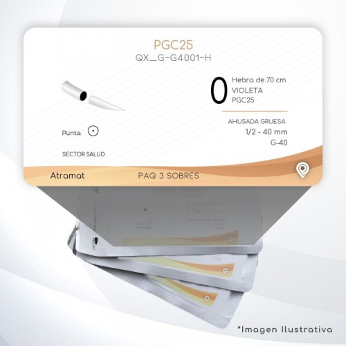 G-G4001-H 0 Aguja 1/2 - 40 mm  AHUSADA GRUESA  G-40 Hebra de 70 cm Tejidos cicatrizan Medianamente C/36