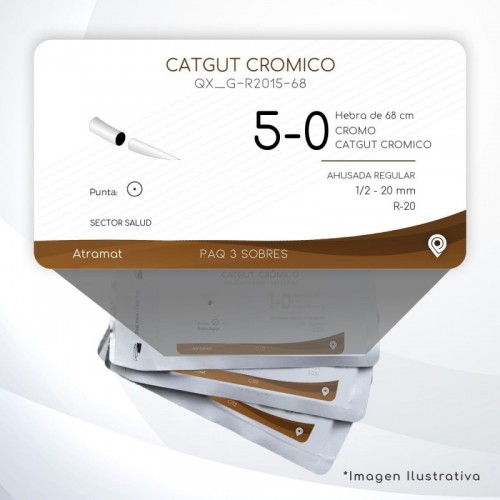 G-R2015-68 5-0 Aguja 1/2 - 20 mm  AHUSADA REGULAR R-20 Hebra de 68 cm Cirugía General