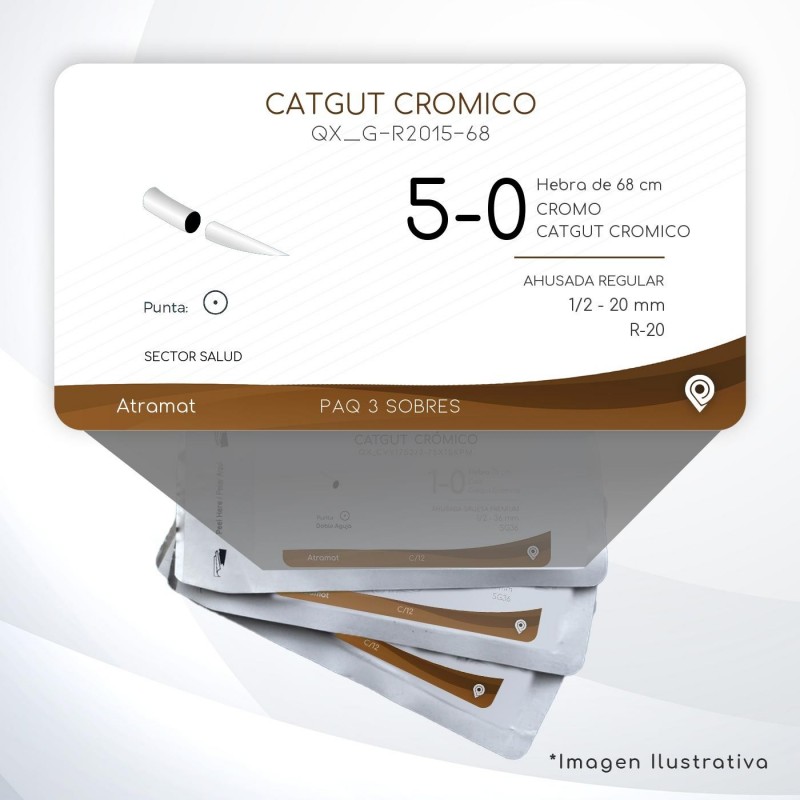 G-R2015-68 5-0 Aguja 1/2 - 20 mm  AHUSADA REGULAR R-20 Hebra de 68 cm Cirugía General