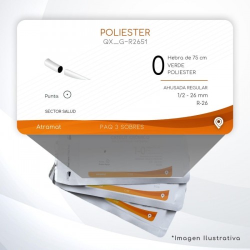 G-R2651 0 Aguja 1/2 - 26 mm  AHUSADA REGULAR R-26 Hebra de 75 cm Cirugía Cardiovascular