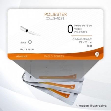 G-R2651 0 Aguja 1/2 - 26 mm  AHUSADA REGULAR R-26 Hebra de 75 cm Cirugía Cardiovascular