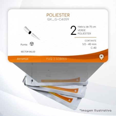 G-C4059 2 Aguja 1/2 - 40 mm  CORTANTE C-40 Hebra de 75 cm Cirugía Cardiovascular