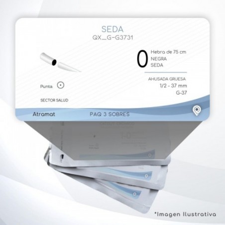 G-G3731 0 Aguja 1/2 - 37 mm  AHUSADA GRUESA  G-37 Hebra de 75 cm Cirugía General