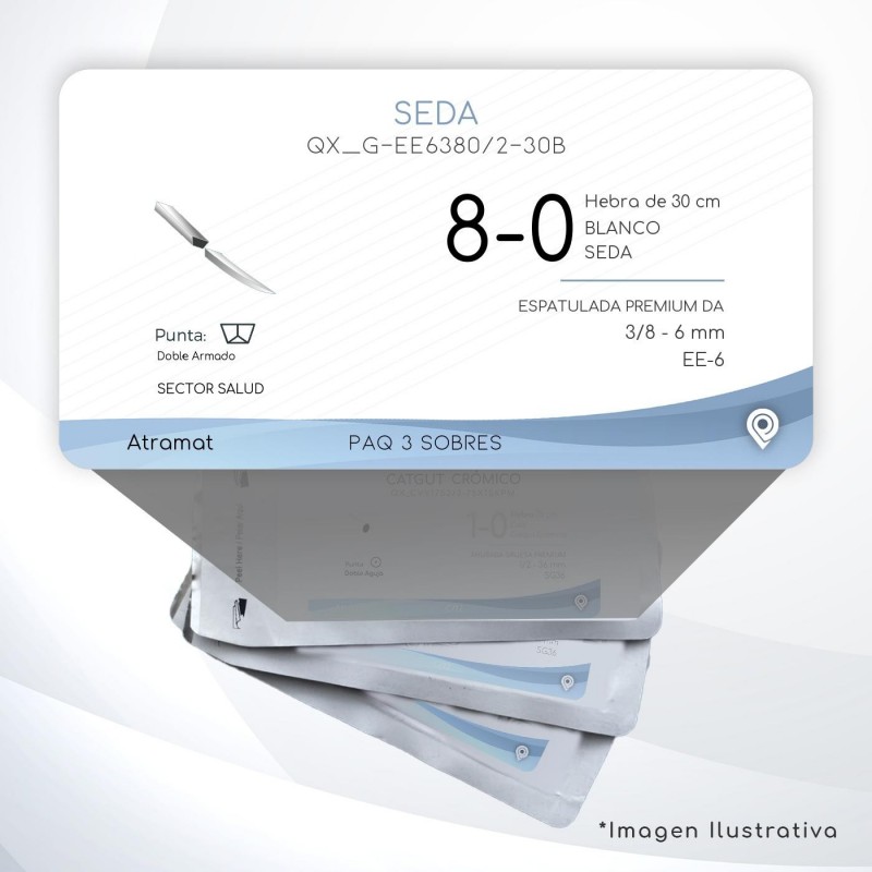 G-EE6380/2-30B 8-0 Aguja 3/8 - 6 mm Doble Armado ESPATULADA PREMIUM DA EE-6 Hebra de 30