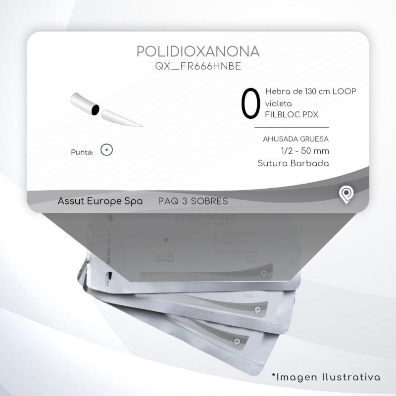 FR666HNBE POLIDIOXANONA 0 Aguja 1/2 - 50 mm  AHUSADA GRUESA Sutura Barbada Hebra de 130 cm LOOP Uso: Cirugía General