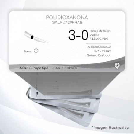 FU429HHAB POLIDIOXANONA 3-0 Aguja 5/8 - 27 mm  AHUSADA REGULAR Sutura Barbada Hebra de 15 cm Uso: Urología