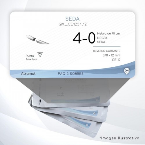 CE1234/2 4-0 Aguja 3/8 - 12 mm Doble Armado REVERSO CORTANTE  CE-12 Hebra de 45 cm Cirugía General