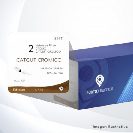 814T 2 Aguja 1/2 - 36 mm  AHUSADA GRUESA SG-36 Hebra de 75 cm Cirugía General