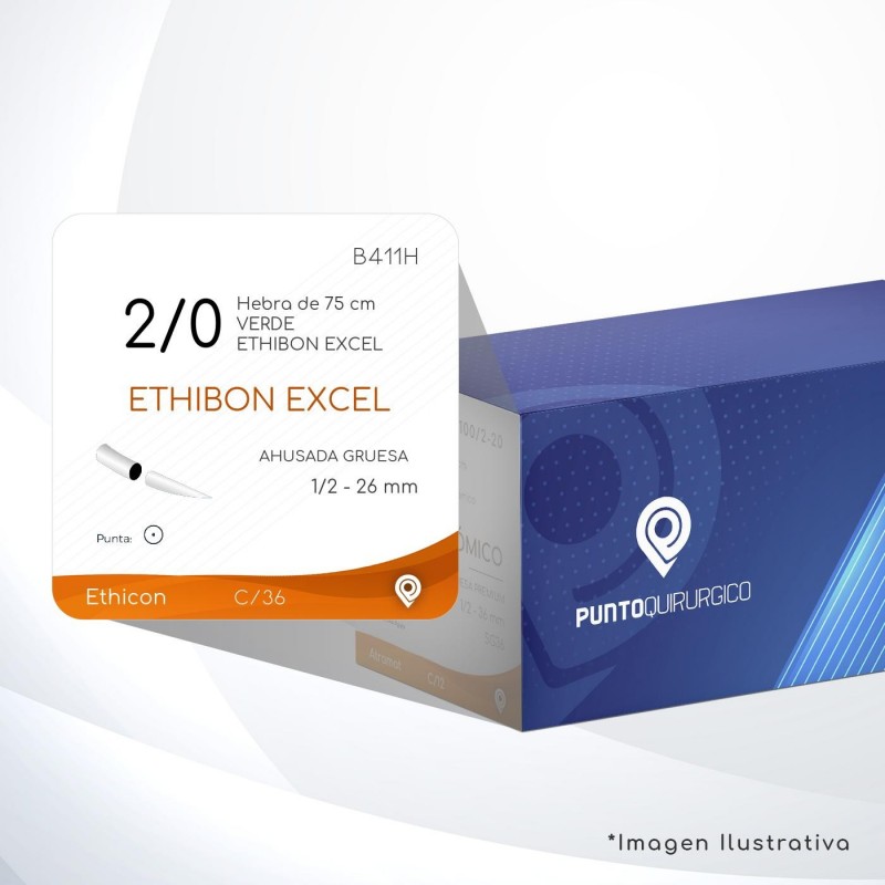 B411H 2/0 Aguja 1/2 - 26 mm  AHUSADA GRUESA   SG-26 Hebra de 75 cm Cirugía Cardiovascular