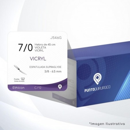 J546G 7/0 Aguja 3/8 - 6.5 mm Doble Armado ESPATULADA SUPRAGLYDE DA E-EE-6.5 Hebra de 45 cm Cirugía General