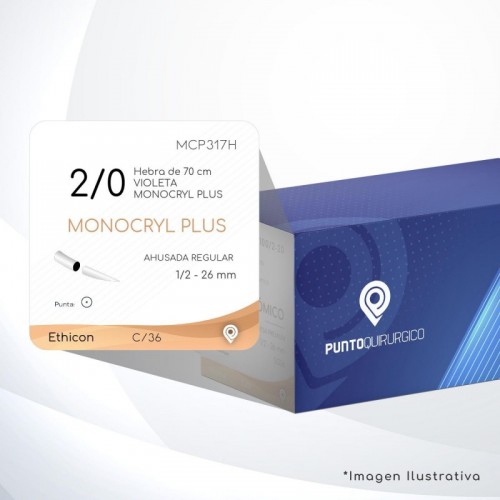 MCP317H 2/0 Aguja 1/2 - 26 mm  AHUSADA REGULAR  SR-26 Hebra de 70 cm Tejidos cicatrizan Medianamente C/12